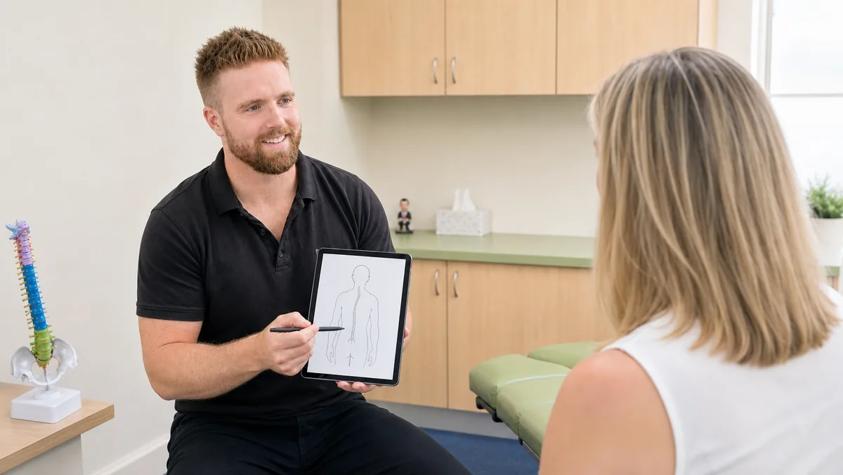 Dr Sam Johnson (Chiropractor) in a consultation room at Adelaide Cold Laser