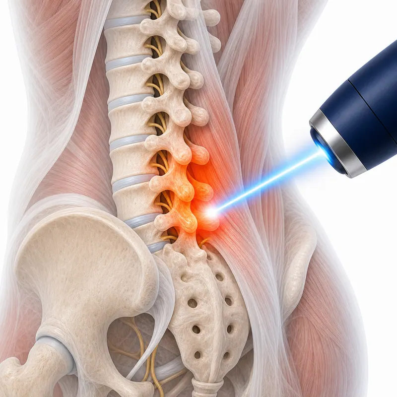 Illustration of cold laser applied to the lower back