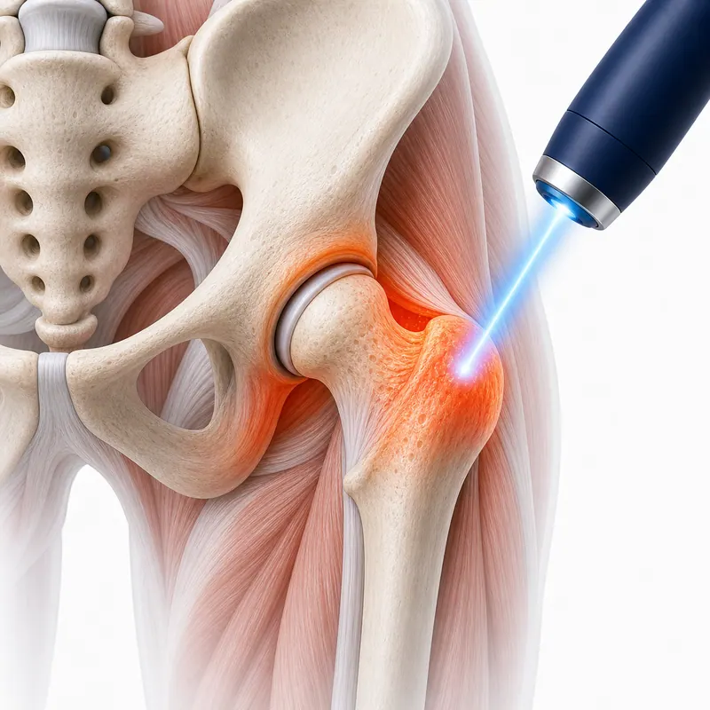 Illustration of cold laser applied to the hip